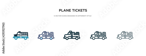 plane tickets icon in different style vector illustration. two colored and black plane tickets vector icons designed in filled, outline, line and stroke style can be used for web, mobile, ui