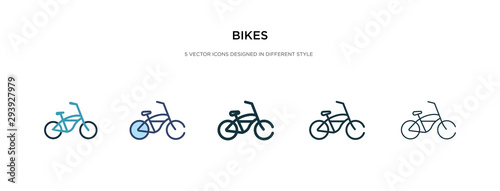 bikes icon in different style vector illustration. two colored and black bikes vector icons designed in filled  outline  line and stroke style can be used for web  mobile  ui