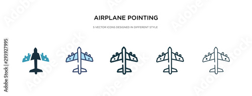 airplane pointing up icon in different style vector illustration. two colored and black airplane pointing up vector icons designed in filled  outline  line and stroke style can be used for web 