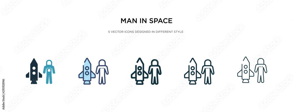 man in space icon in different style vector illustration. two colored and black man in space vector icons designed filled, outline, line and stroke style can be used for web, mobile, ui