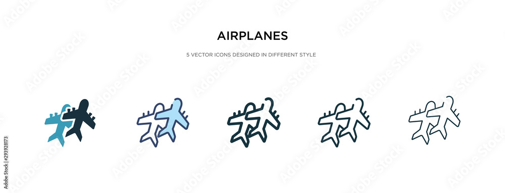 airplanes icon in different style vector illustration. two colored and black airplanes vector icons designed in filled, outline, line and stroke style can be used for web, mobile, ui airplanes icon in different style vector illustration. two colored and black airplanes vector icons designed in filled, outline, line and stroke style can be used for web, mobile, ui