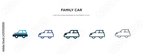 family car icon in different style vector illustration. two colored and black family car vector icons designed in filled, outline, line and stroke style can be used for web, mobile, ui
