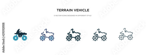 terrain vehicle icon in different style vector illustration. two colored and black terrain vehicle vector icons designed in filled, outline, line and stroke style can be used for web, mobile, ui