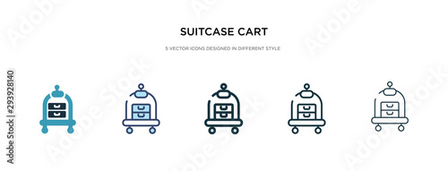 suitcase cart icon in different style vector illustration. two colored and black suitcase cart vector icons designed in filled, outline, line and stroke style can be used for web, mobile, ui