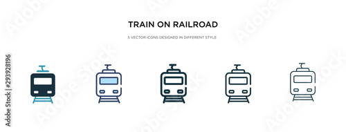 train on railroad icon in different style vector illustration. two colored and black train on railroad vector icons designed in filled, outline, line and stroke style can be used for web, mobile, ui