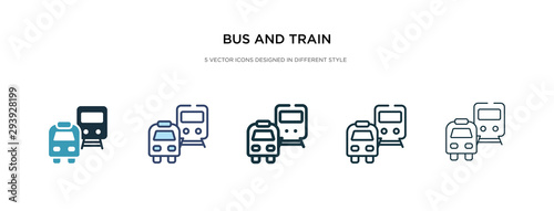 bus and train icon in different style vector illustration. two colored and black bus and train vector icons designed in filled, outline, line stroke style can be used for web, mobile, ui