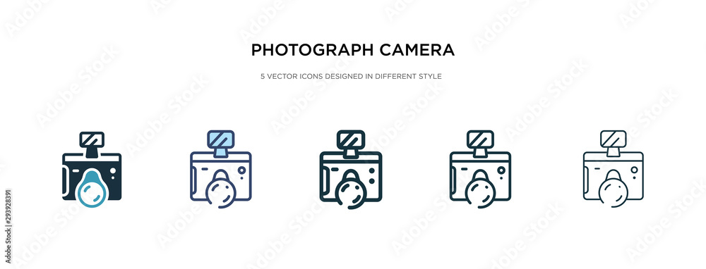 photograph camera icon in different style vector illustration. two colored and black photograph camera vector icons designed in filled, outline, line and stroke style can be used for web, mobile, ui