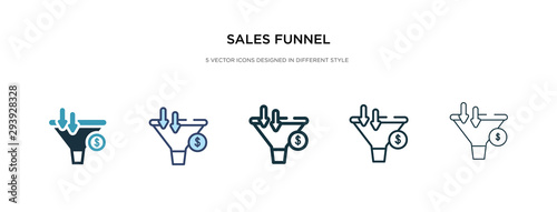 sales funnel icon in different style vector illustration. two colored and black sales funnel vector icons designed in filled  outline  line and stroke style can be used for web  mobile  ui