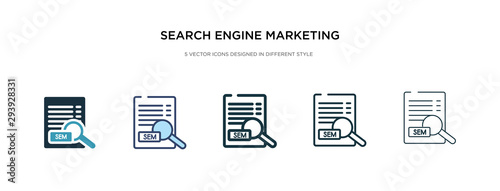 search engine marketing icon in different style vector illustration. two colored and black search engine marketing vector icons designed in filled, outline, line and stroke style can be used for