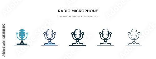 radio microphone icon in different style vector illustration. two colored and black radio microphone vector icons designed in filled, outline, line and stroke style can be used for web, mobile, ui