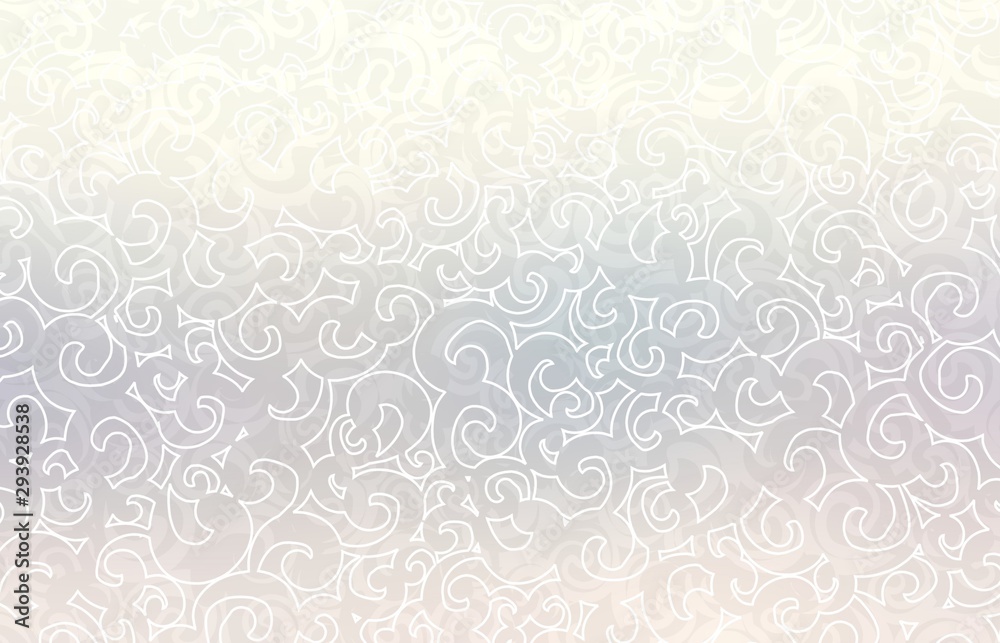 Twirls subtle clear pattern. Light delicate ornament plexus. Empty pastel background. Pearl textured illustration.