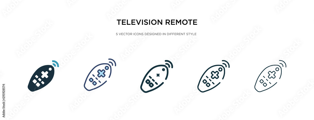 television remote control icon in different style vector illustration. two colored and black television remote control vector icons designed in filled, outline, line and stroke style can be used for
