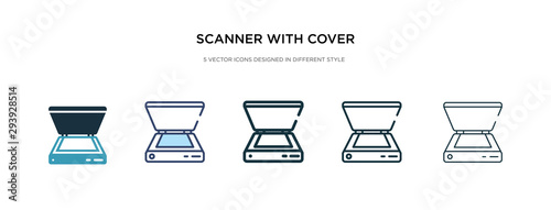 scanner with cover icon in different style vector illustration. two colored and black scanner with cover vector icons designed in filled, outline, line and stroke style can be used for web, mobile,