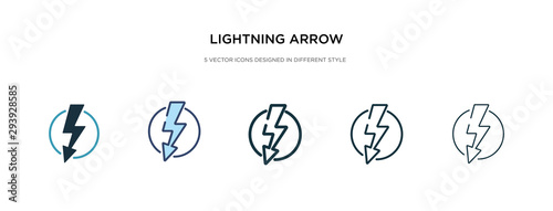 lightning arrow icon in different style vector illustration. two colored and black lightning arrow vector icons designed in filled, outline, line and stroke style can be used for web, mobile, ui