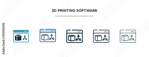3d printing software icon in different style vector illustration. two colored and black 3d printing software vector icons designed in filled, outline, line and stroke style can be used for web,