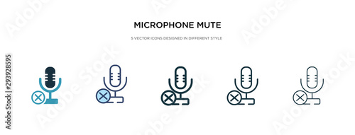 microphone mute icon in different style vector illustration. two colored and black microphone mute vector icons designed in filled, outline, line and stroke style can be used for web, mobile, ui
