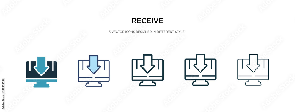 receive icon in different style vector illustration. two colored and black receive vector icons designed in filled, outline, line and stroke style can be used for web, mobile, ui receive icon in different style vector illustration. two colored and black receive vector icons designed in filled, outline, line and stroke style can be used for web, mobile, ui