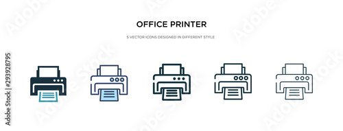 office printer icon in different style vector illustration. two colored and black office printer vector icons designed in filled, outline, line and stroke style can be used for web, mobile, ui
