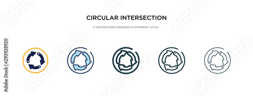 circular intersection icon in different style vector illustration. two colored and black circular intersection vector icons designed in filled, outline, line and stroke style can be used for web,