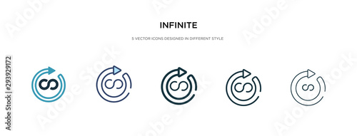 infinite icon in different style vector illustration. two colored and black infinite vector icons designed in filled  outline  line and stroke style can be used for web  mobile  ui