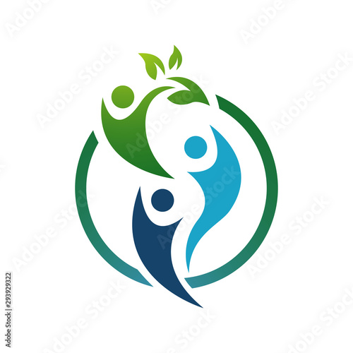 abstract healthy people logo with herbal and green elements
