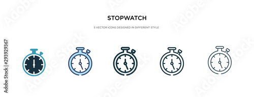 stopwatch icon in different style vector illustration. two colored and black stopwatch vector icons designed in filled, outline, line and stroke style can be used for web, mobile, ui