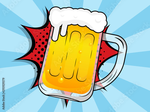 beer mug with boom comic book, pop art