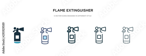 flame extinguisher icon in different style vector illustration. two colored and black flame extinguisher vector icons designed in filled, outline, line and stroke style can be used for web, mobile,