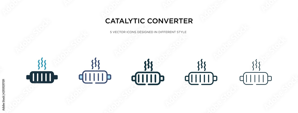 catalytic converter icon in different style vector illustration. two colored and black catalytic converter vector icons designed in filled, outline, line and stroke style can be used for web,