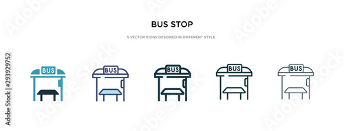 bus stop icon in different style vector illustration. two colored and black bus stop vector icons designed in filled, outline, line and stroke style can be used for web, mobile, ui