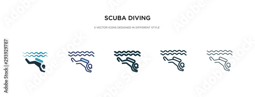 scuba diving icon in different style vector illustration. two colored and black scuba diving vector icons designed in filled, outline, line and stroke style can be used for web, mobile, ui