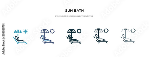 sun bath icon in different style vector illustration. two colored and black sun bath vector icons designed in filled, outline, line and stroke style can be used for web, mobile, ui
