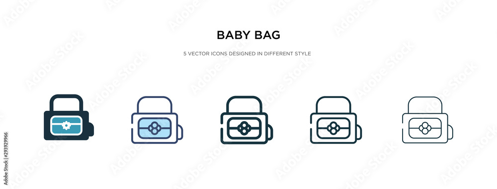 baby bag icon in different style vector illustration. two colored and black baby bag vector icons designed in filled, outline, line and stroke style can be used for web, mobile, ui