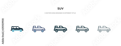 suv icon in different style vector illustration. two colored and black suv vector icons designed in filled, outline, line and stroke style can be used for web, mobile, ui