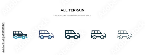 all terrain icon in different style vector illustration. two colored and black all terrain vector icons designed in filled, outline, line and stroke style can be used for web, mobile, ui