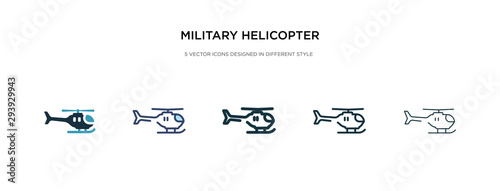 military helicopter icon in different style vector illustration. two colored and black military helicopter vector icons designed in filled, outline, line and stroke style can be used for web,