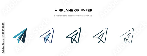 airplane of paper sheet icon in different style vector illustration. two colored and black airplane of paper sheet vector icons designed in filled, outline, line and stroke style can be used for