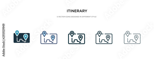 itinerary icon in different style vector illustration. two colored and black itinerary vector icons designed in filled, outline, line and stroke style can be used for web, mobile, ui