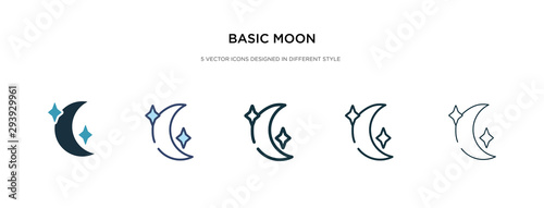Fototapeta Naklejka Na Ścianę i Meble -  basic moon icon in different style vector illustration. two colored and black basic moon vector icons designed in filled, outline, line and stroke style can be used for web, mobile, ui