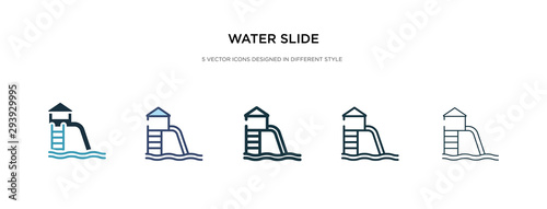 water slide icon in different style vector illustration. two colored and black water slide vector icons designed in filled, outline, line and stroke style can be used for web, mobile, ui