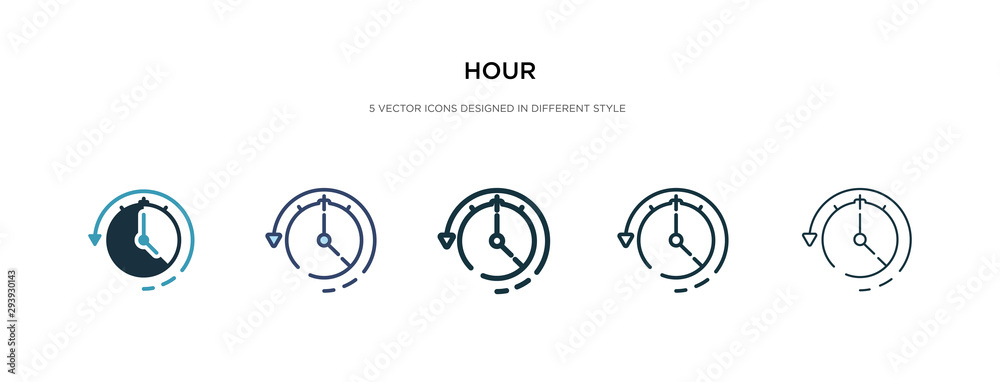 hour icon in different style vector illustration. two colored and black hour vector icons designed in filled, outline, line and stroke style can be used for web, mobile, ui