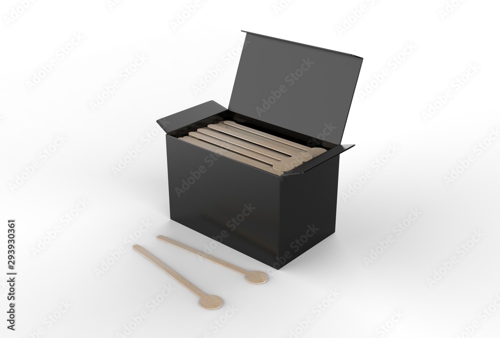 Coffee stirrer paper box packaging for branding. 3d render illustration. Coffee stirrer paper box packaging for branding. 3d render illustration.