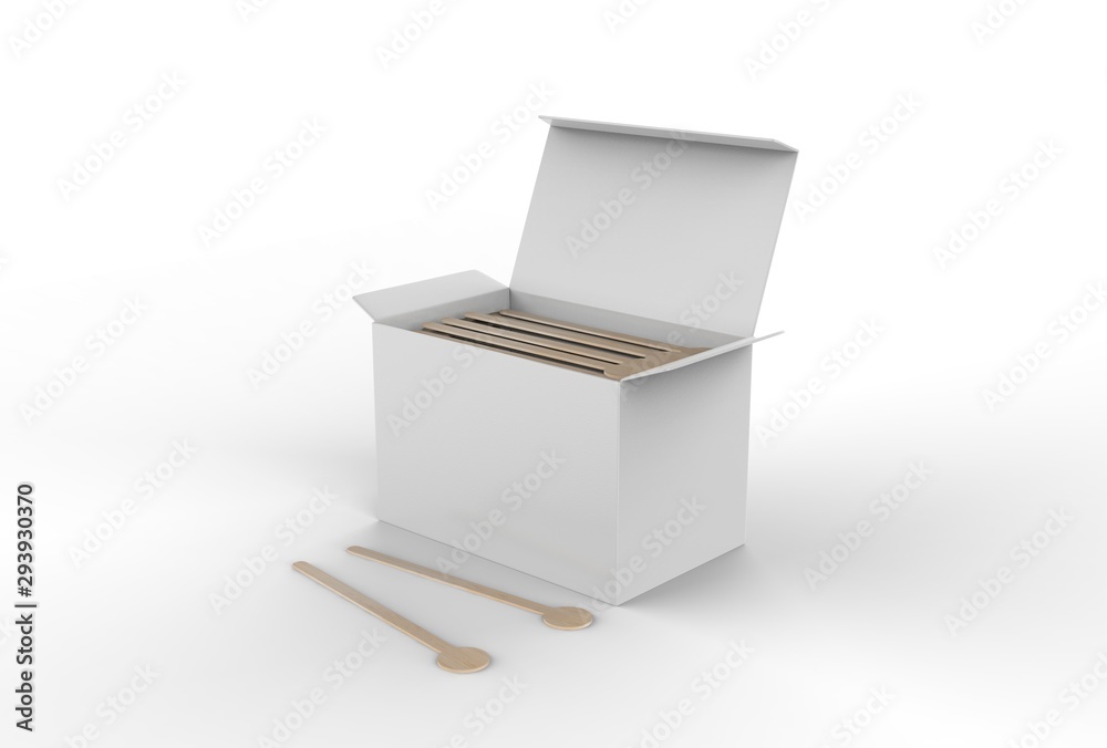 Coffee stirrer paper box packaging for branding. 3d render illustration. Coffee stirrer paper box packaging for branding. 3d render illustration.
