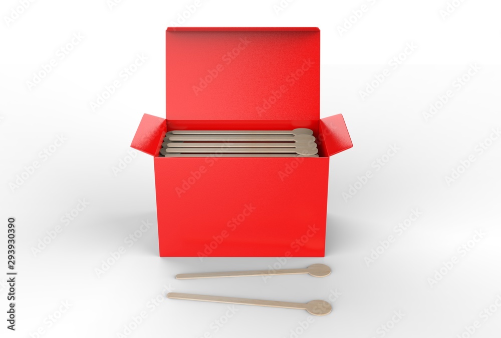 Coffee stirrer paper box packaging for branding. 3d render illustration. Coffee stirrer paper box packaging for branding. 3d render illustration.