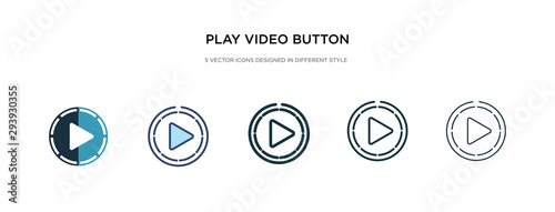 play video button icon in different style vector illustration. two colored and black play video button vector icons designed in filled, outline, line and stroke style can be used for web, mobile, ui