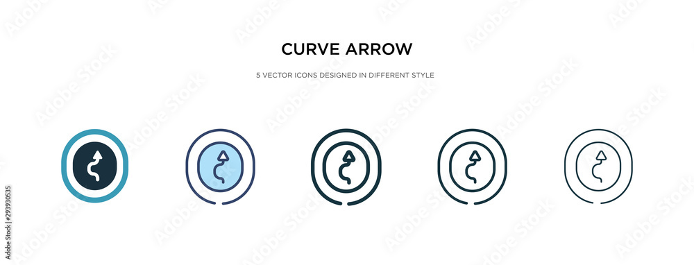 curve arrow icon in different style vector illustration. two colored and black curve arrow vector icons designed in filled, outline, line and stroke style can be used for web, mobile, ui