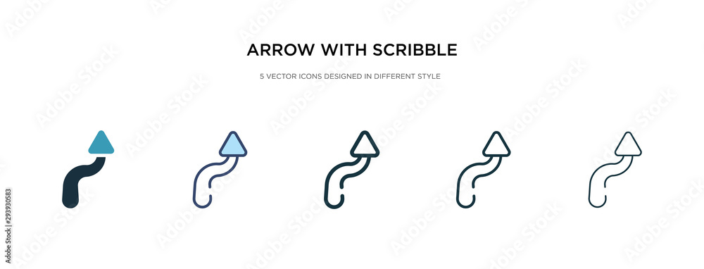 arrow with scribble icon in different style vector illustration. two colored and black arrow with scribble vector icons designed in filled, outline, line and stroke style can be used for web,