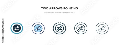 two arrows pointing right and left icon in different style vector illustration. two colored and black two arrows pointing right and left vector icons designed in filled, outline, line stroke style