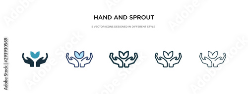 hand and sprout icon in different style vector illustration. two colored and black hand and sprout vector icons designed in filled, outline, line stroke style can be used for web, mobile, ui