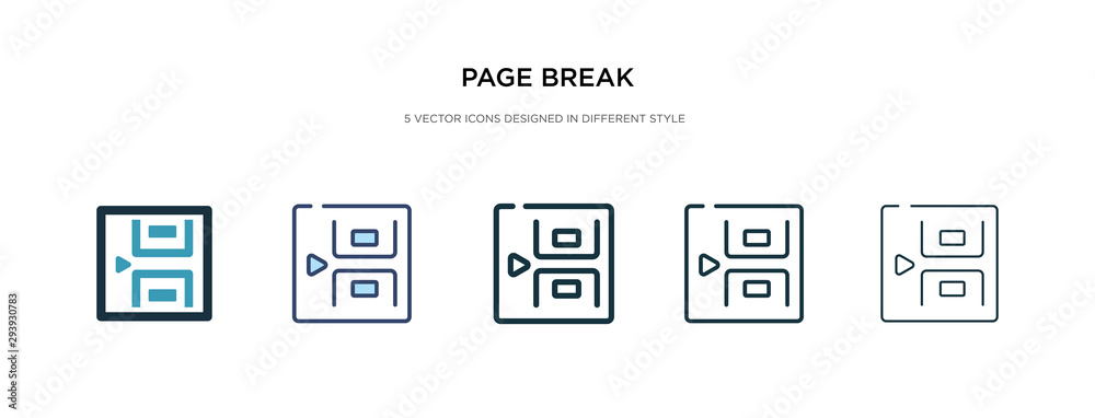 page break icon in different style vector illustration. two colored and black page break vector icons designed in filled, outline, line and stroke style can be used for web, mobile, ui